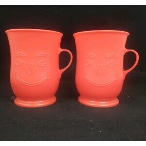 Red Kool-Aid Man 1980's Plastic Cup 4” Set of 2 Vintage 80s